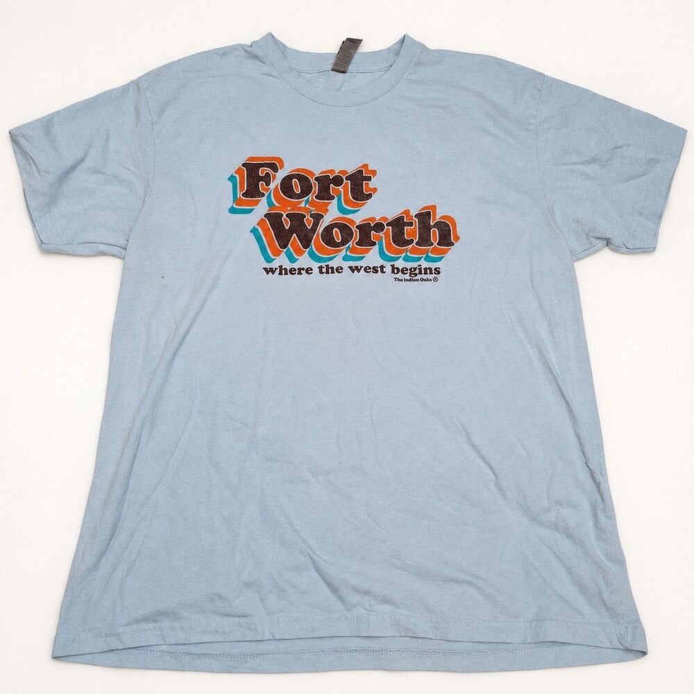 Fort Worth Texas Where the West Begins Graphic T-Shirt Light Blue Size Large